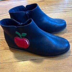 Brand New - Kids Navy Ankle Boots with Classy Puff Red Apple design